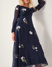 Delilah Floral Appliqu&eacute; Midi Dress, Blue (NAVY), large