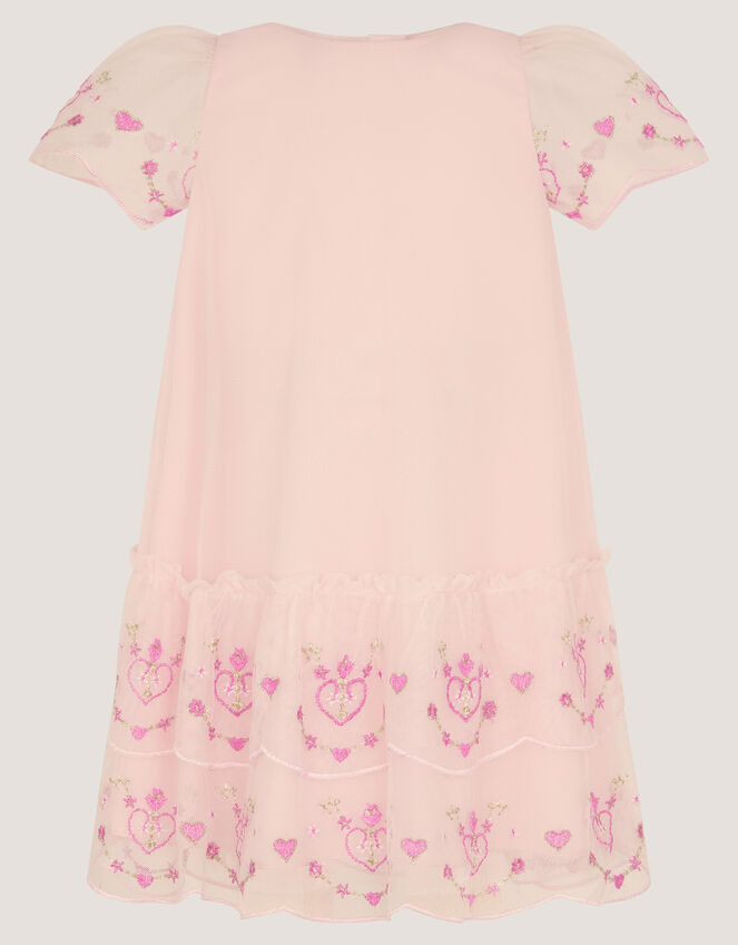 Baby Heart Embroidered Mesh Party Dress, Pink (PINK), large