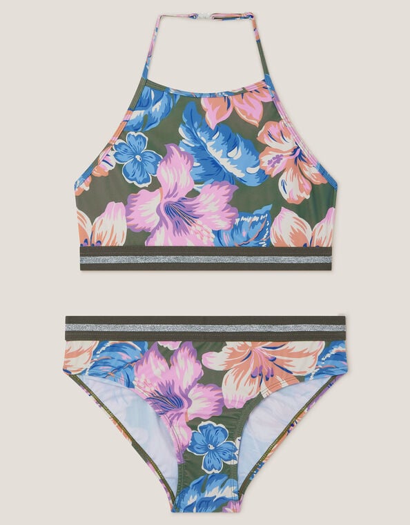 Floral Sparkle Bikini Set, Green (KHAKI), large