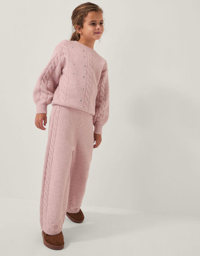 Rhinestone Cable Knit Sweater, Pink (PINK), large