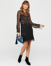 Stephanie Star Embellished Short Dress, Black (BLACK), large