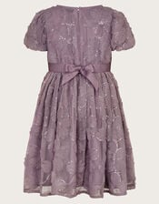 Textured Short Sleeve Sequin Flower Dress, Purple (LILAC), large