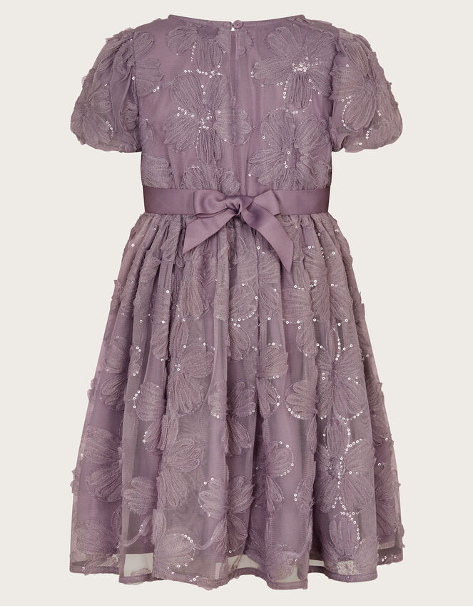 Textured Short Sleeve Sequin Flower Dress, Purple (LILAC), large