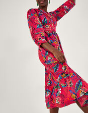 Flavia Feather Print Midi Dress, Red (RED), large