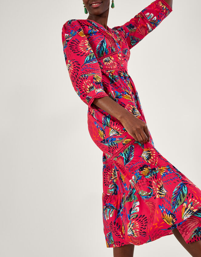 Flavia Feather Print Midi Dress, Red (RED), large