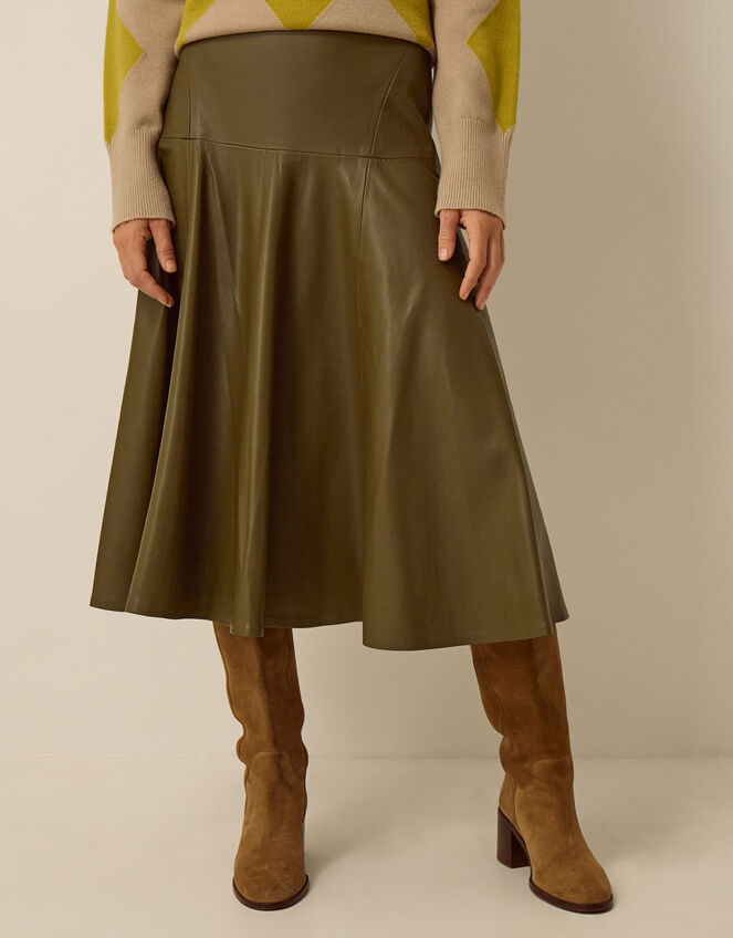 Dianne Faux Leather Midi Skirt, Green (GREEN), large