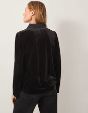 Clay Collar Stretch Velvet Blouse, Black (BLACK), large