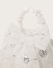 Sequin Ruffle Bow Pouch Bag, , large