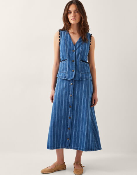Ottilie Stripe Denim Midi Skirt, Blue (DENIM BLUE), large