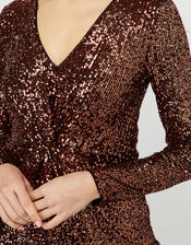 Rosie Sequin Midi Dress, Bronze (BRONZE), large