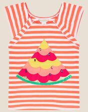 Sequin Watermelon Stripe Top, Orange (ORANGE), large