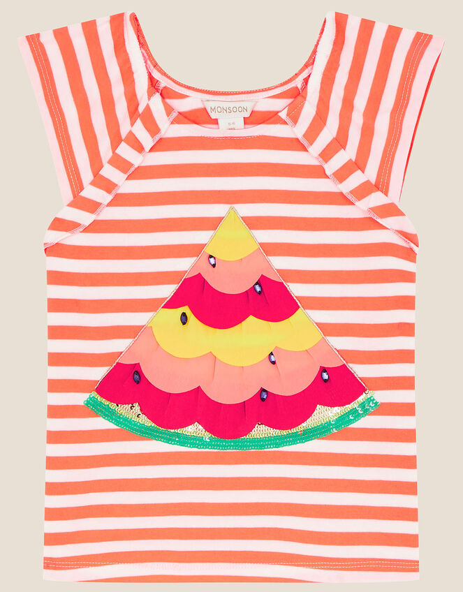 Sequin Watermelon Stripe Top, Orange (ORANGE), large