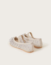 Diamante Mesh Ballerina Flats, Ivory (IVORY), large