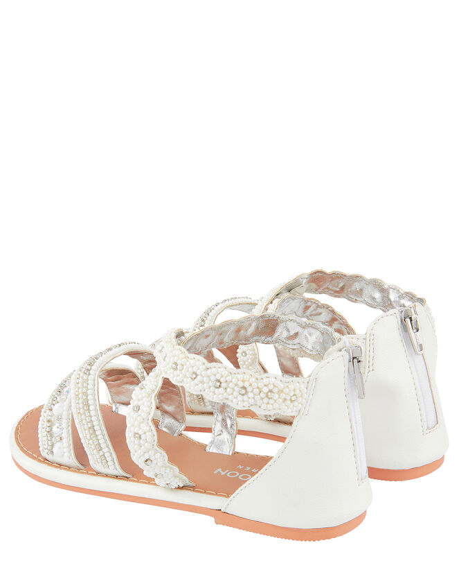 Sicily Pearl Bead Sandals, White (WHITE), large