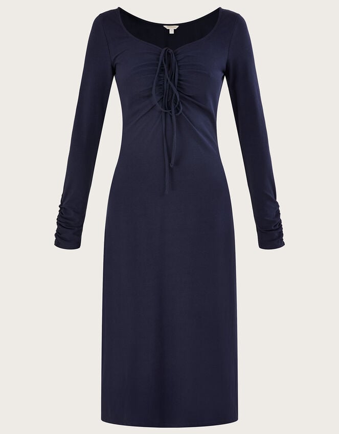 Ruched Jersey Midi Dress, Blue (NAVY), large
