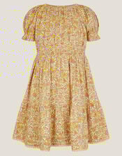 Floral Puff Sleeve Jersey Dress, Yellow (YELLOW), large