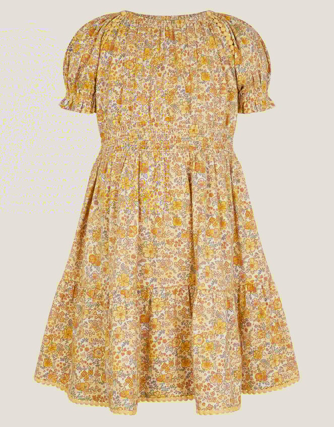 Floral Puff Sleeve Jersey Dress, Yellow (YELLOW), large