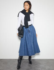 Sara Denim A-Line Midi Skirt, Blue (DENIM BLUE), large
