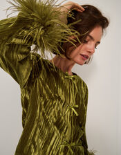 Olivia Feather Cuff Velvet Jacket, Green (OLIVE), large
