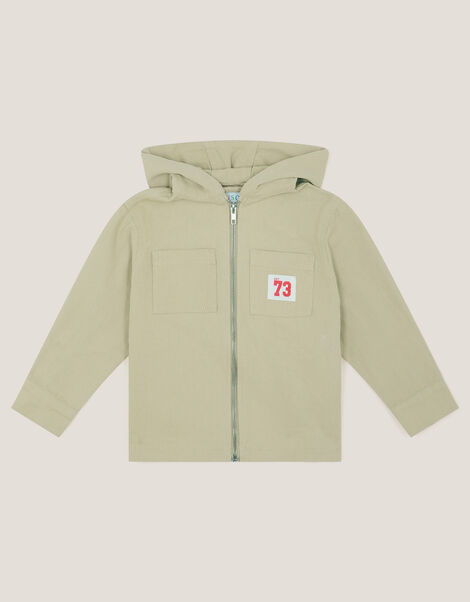 Hooded Twill Zip-Up Shacket, Natural (STONE), large