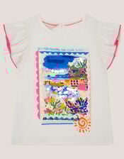 Resort Scene Embellished T-Shirt, Ivory (IVORY), large