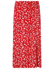 Natty Ditsy Floral Midi Skirt, Red (RED), large