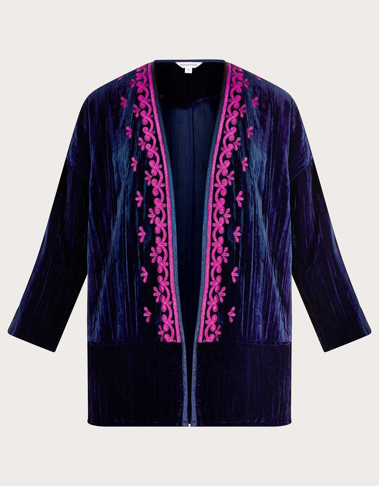 Leah Embroidered Velvet Kimono Blue