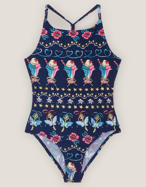 Ice Cream Print Swimsuit, Blue (NAVY), large