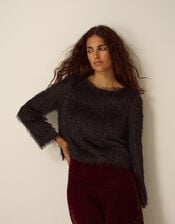 Tessa Long Sleeve Fringe Top, Black (BLACK), large
