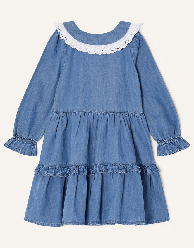 Chambray Tiered Collar Dress, Blue (BLUE), large