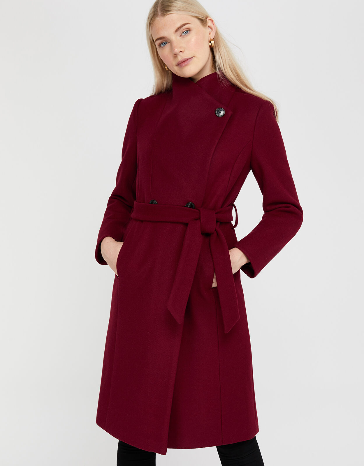 Rita Wrap Collar Long Coat Red Women s Coats Monsoon Global