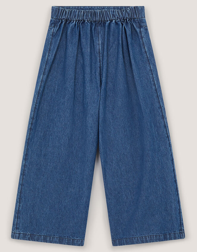 Embroidered Pocket Chambray Trousers, Blue (BLUE), large