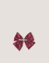 Satin Bow Hair Clip, Red (BURGUNDY), large