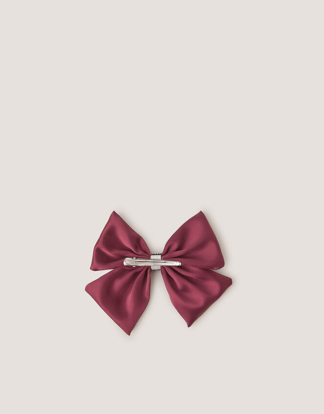 Satin Bow Hair Clip, Red (BURGUNDY), large