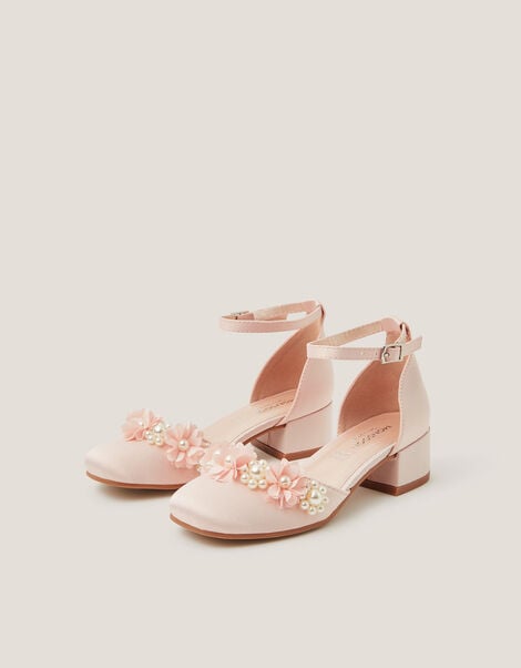 Flower Embellished Closed Toe Heels, Pink (PINK), large