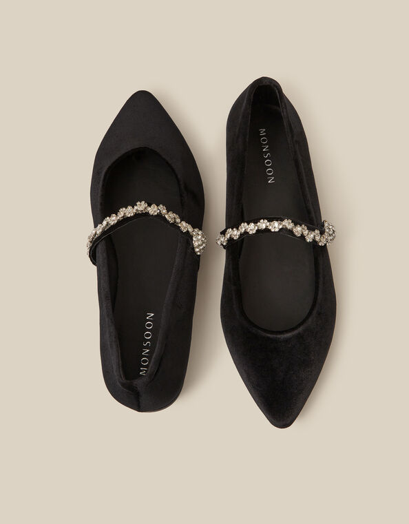 Georgia Embellished Velvet Ballet Flats, Black (BLACK), large