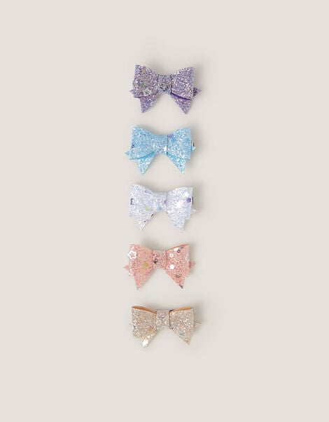 5-Pack Glitter Bow Hair Clips, , large