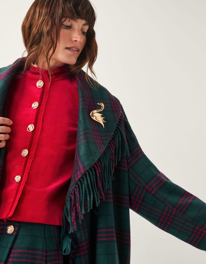 Monsoon x Sarah Corbett-Winder Tartan Fringe Coat, Teal (TEAL), large