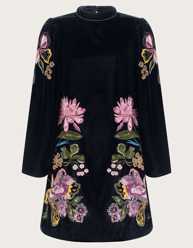 Freya Embroidered Velvet Tunic Dress, Black (BLACK), large