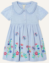 Baby Broderie Sleeve Floral Hem Dress , Blue (BLUE), large