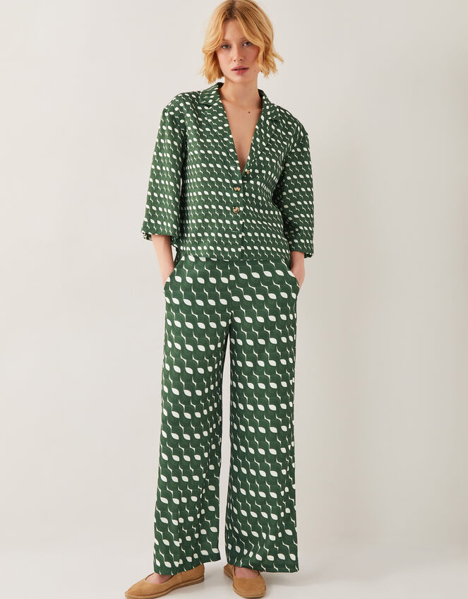 Maren Geometric Print Wide Leg Trousers, Green (GREEN), large