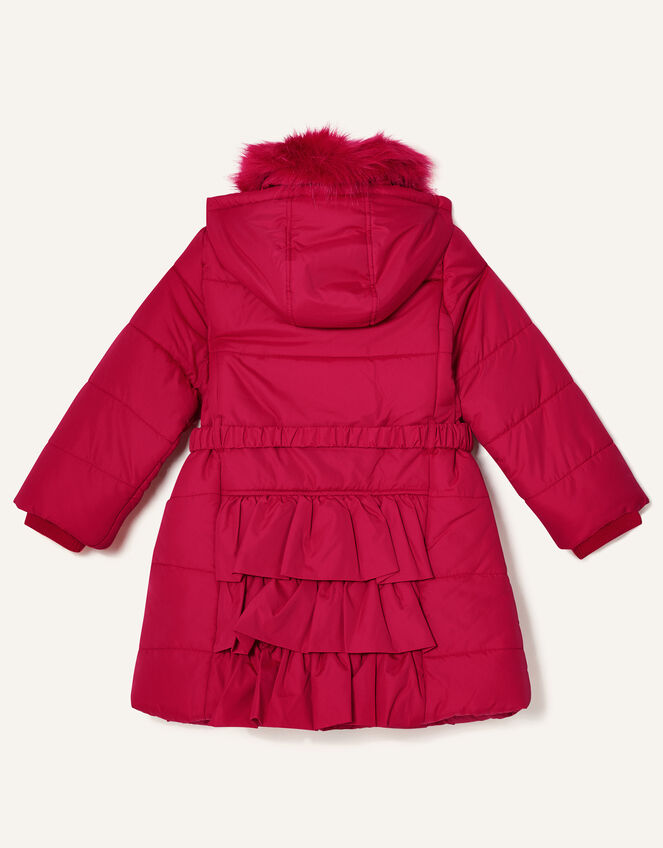 Ruffle Padded and Hooded Coat, Red (RED), large