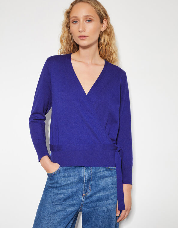Riley Wrap Sweater, Blue (COBALT), large