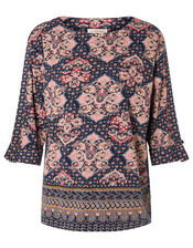 Rowan Heritage Print Top, Blue (NAVY), large