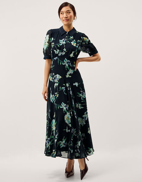 Lilwen Floral Midi Tea Dress, Blue (NAVY), large