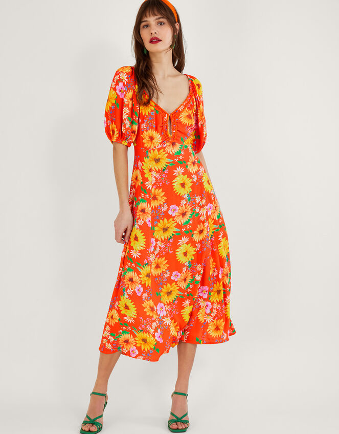 Manuela Sunflower Dress in Sustainable Viscose, Orange (ORANGE), large