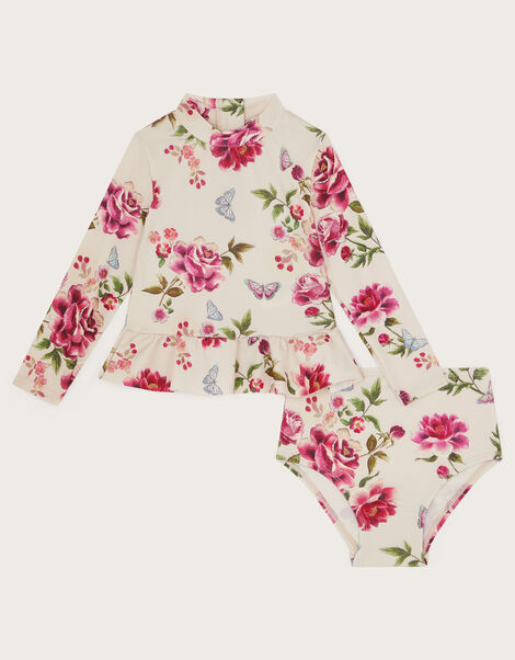 Baby Floral Long Sleeve Two-Piece Swimsuit, Ivory (IVORY), large
