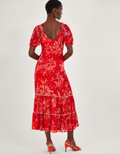 Arielle Tiered Print Dress with Sustainable Viscose, Red (RED), large