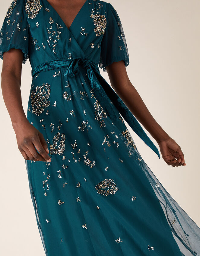 Roza Embellished Midi Dress, Teal (TEAL), large