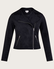 Suedette Biker Jacket, Black (BLACK), large